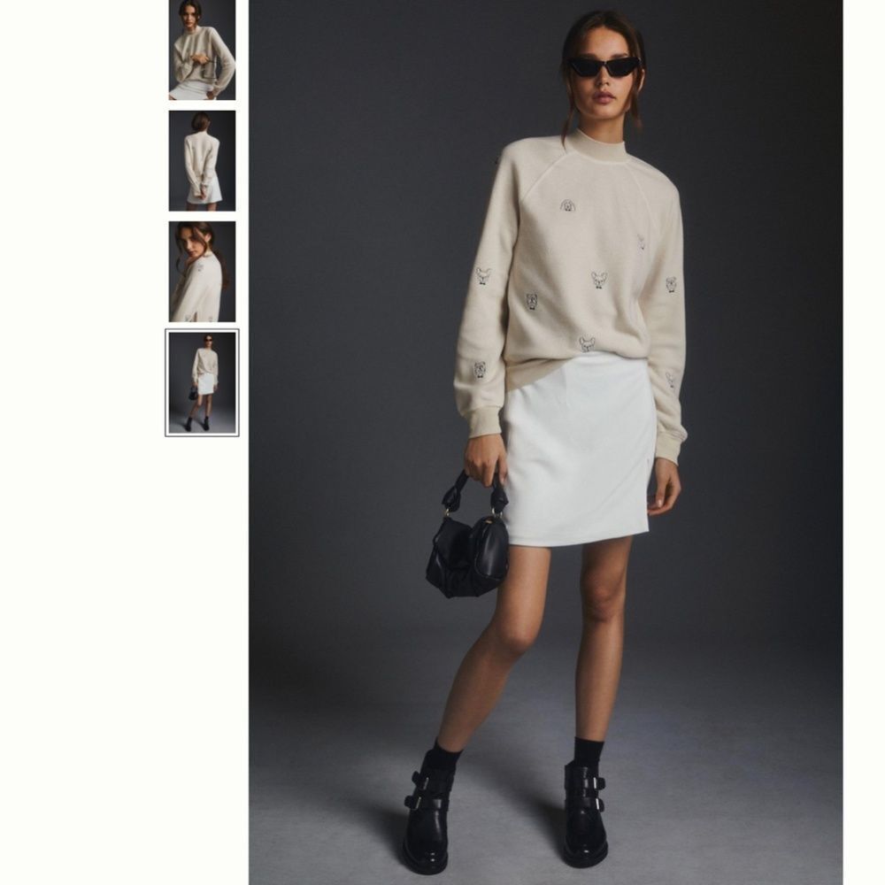 Anthropologie T.La Embroidered Mock-Neck Sweatshirt Bulldog - Picture 2 of 4